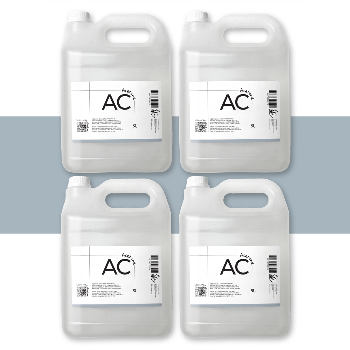 4 x 5L Acetone high purity solvent, clear fast-drying liquid used in nail polish remover, cleaning solutions, and industrial applications