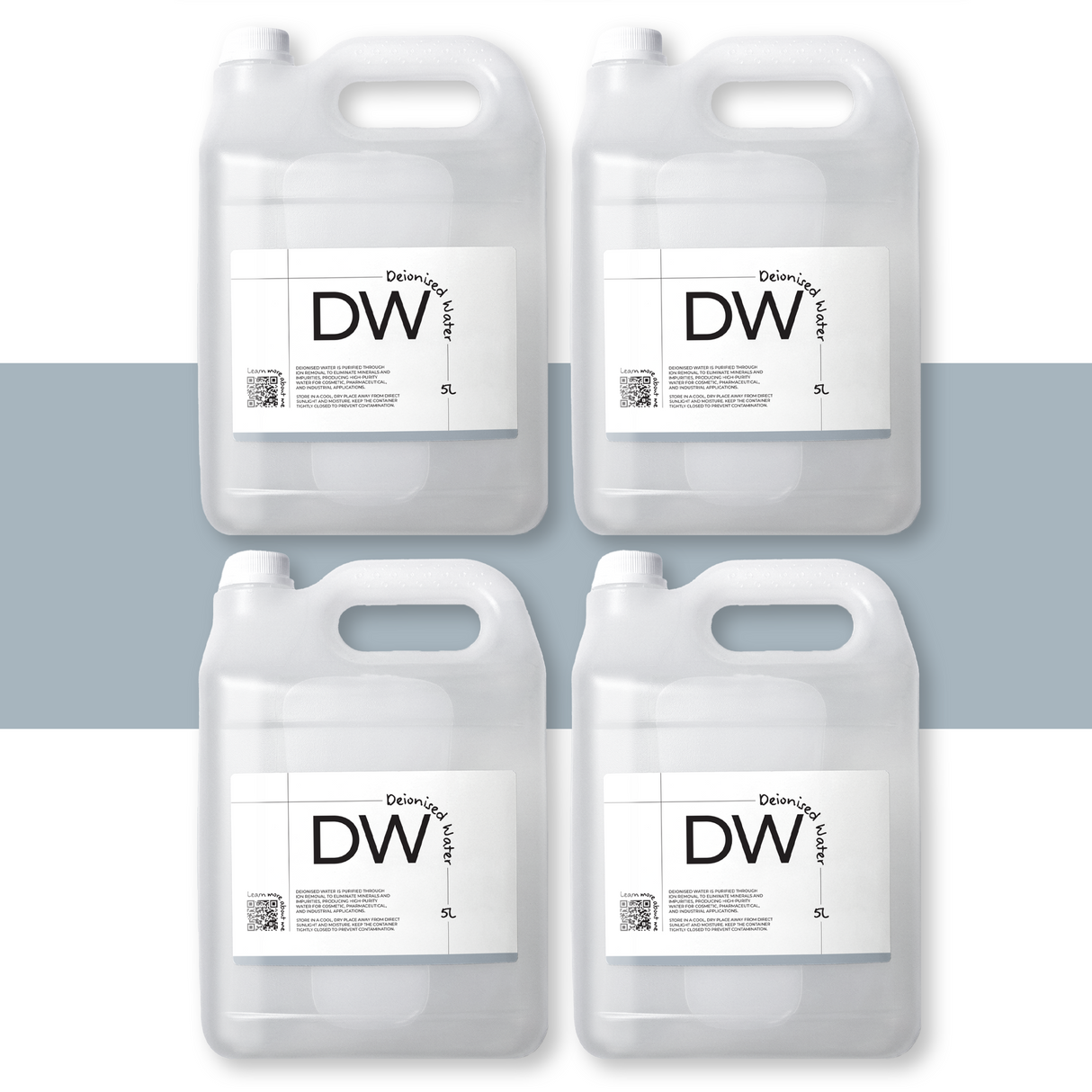 4 x 5L Deionised Water for cosmetics and formulations, purified water free from ions and minerals for skincare, pharmaceutical, and industrial use