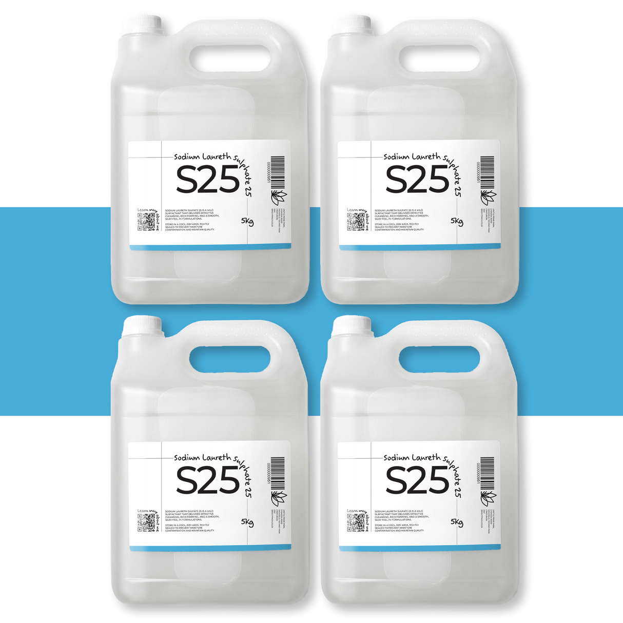 4 x 5Kg Sodium Laureth Sulfate SLES liquid, gentle foaming surfactant used in shampoos, body washes, and cleansers for rich lather and smooth texture