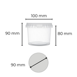Dimensions of a clear 500ml plastic container with dimensions labeled.
