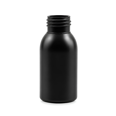 The 50ml Black HDPE Boston Tall Bottle 24/410 mm, is a compact and stylish packaging option designed for a variety of liquids, including essential oils, serums, and personal care products.
