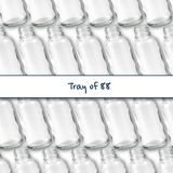 Collection of clear 50ml glass dropper bottles, empty cosmetic packaging for serums, oils and skincare formulations