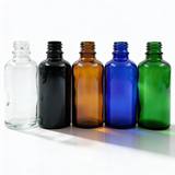 Collection of 50ml glass dropper bottles, empty cosmetic packaging for serums, oils and skincare formulations