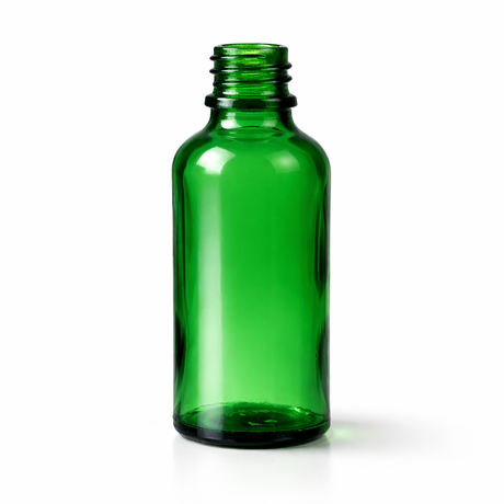 Green 50ml glass dropper bottle, empty cosmetic packaging for serums, oils and skincare formulations