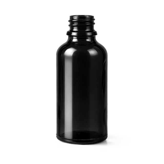 Black 50ml glass dropper bottle, empty cosmetic packaging for serums, oils and skincare formulations