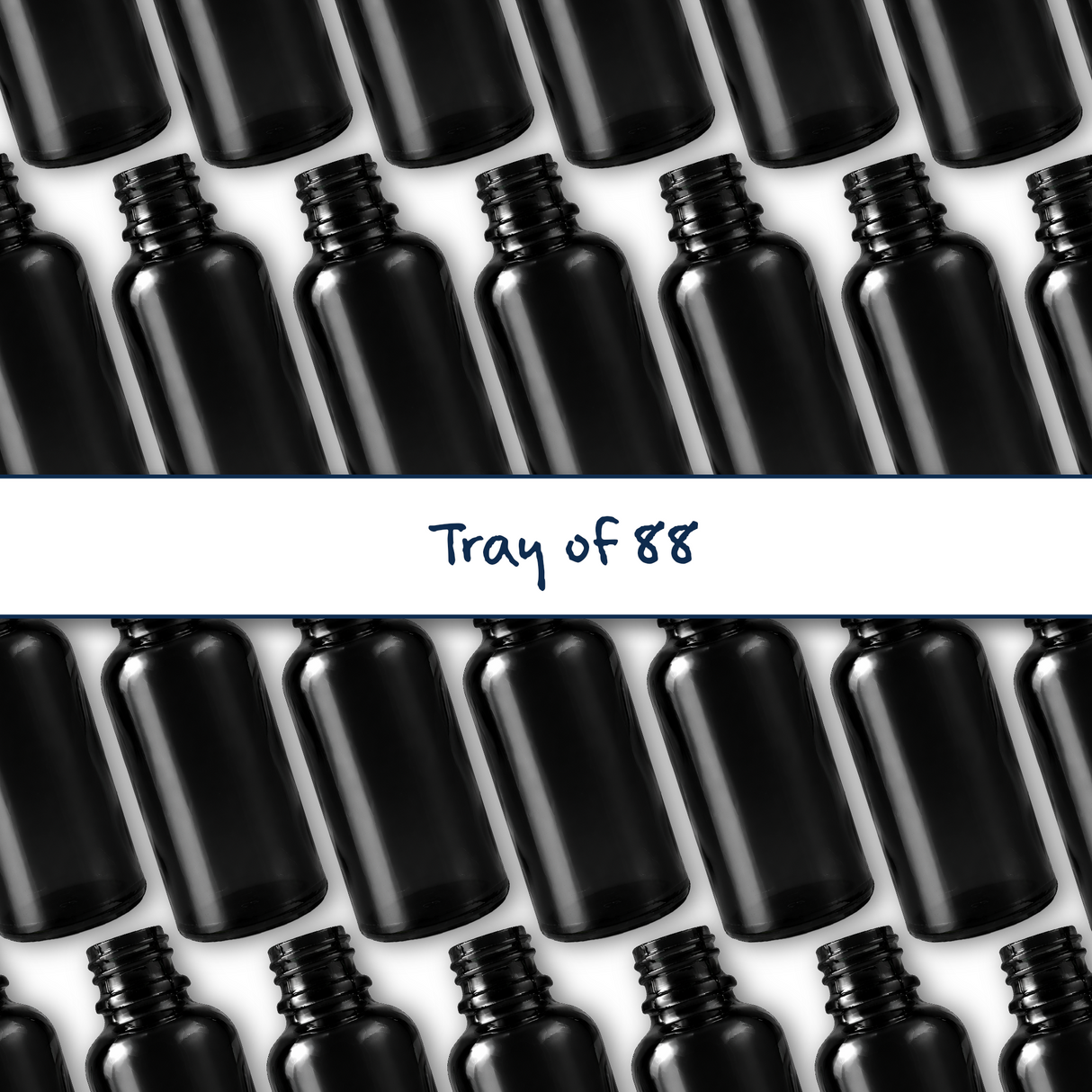 Collection of black 50ml glass dropper bottles, empty cosmetic packaging for serums, oils and skincare formulations