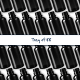 Collection of black 50ml glass dropper bottles, empty cosmetic packaging for serums, oils and skincare formulations