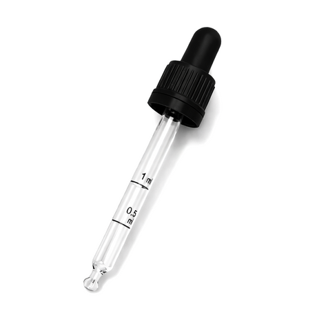 Black glass pipette dropper for cosmetic bottles, ideal for precise dispensing of serums, oils and skincare liquids ideal for 50ml bottles