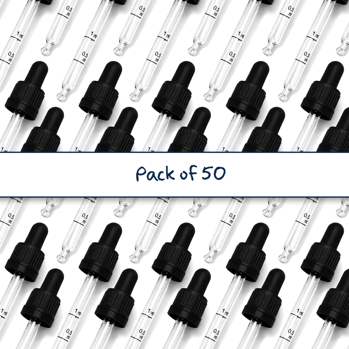 Black glass pipette droppers for cosmetic bottles, ideal for precise dispensing of serums, oils and skincare liquids ideal for 50ml bottles