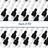 Black glass pipette droppers for cosmetic bottles, ideal for precise dispensing of serums, oils and skincare liquids ideal for 50ml bottles