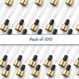 Black & gold glass pipette droppers for cosmetic bottles, ideal for precise dispensing of serums, oils and skincare liquids ideal for 50ml bottles