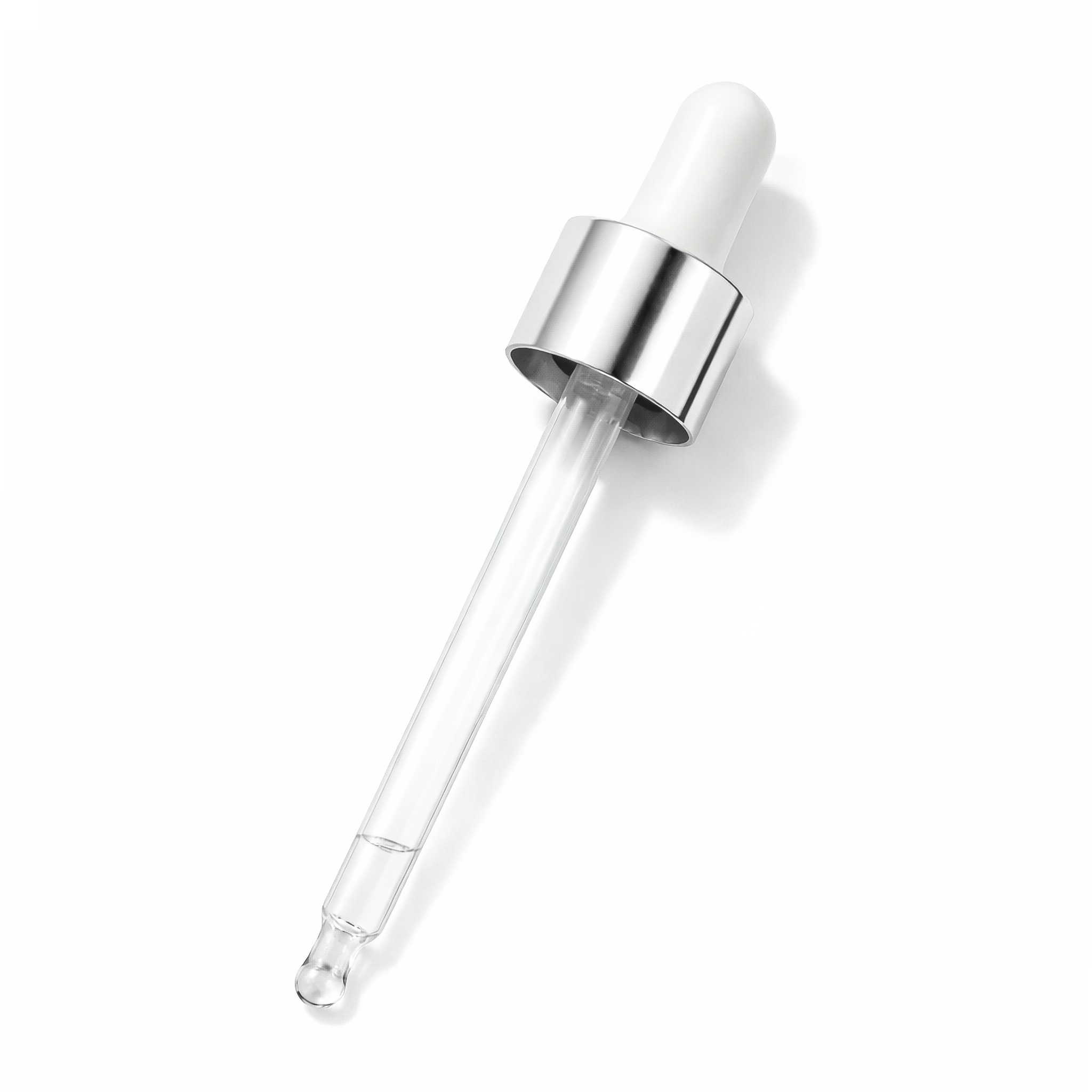Silver & White glass pipette dropper for cosmetic bottles, ideal for precise dispensing of serums, oils and skincare liquids ideal for 50ml bottles