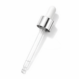 Silver & White glass pipette dropper for cosmetic bottles, ideal for precise dispensing of serums, oils and skincare liquids ideal for 50ml bottles