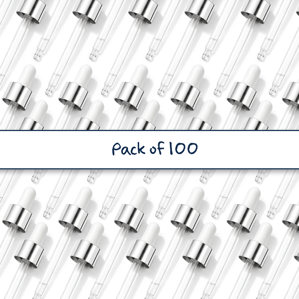 Silver & White glass pipette droppers for cosmetic bottles, ideal for precise dispensing of serums, oils and skincare liquids ideal for 50ml bottles