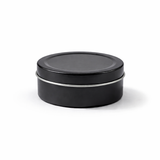 Closed black 90ml aluminium tin container, cosmetic tin packaging for creams, body balms, candles and skincare products