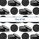 Collection of black 90ml aluminium tin container, cosmetic tin packaging for creams, body balms, candles and skincare products