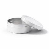Open white 90ml aluminium tin container, cosmetic tin packaging for creams, body balms, candles and skincare products