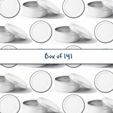 Collection of white 90ml aluminium tin containers, cosmetic tin packaging for creams, body balms, candles and skincare products