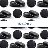 collection of black 9ml aluminium tin containers, empty cosmetic packaging for lip balm, samples, salves and solid formulations