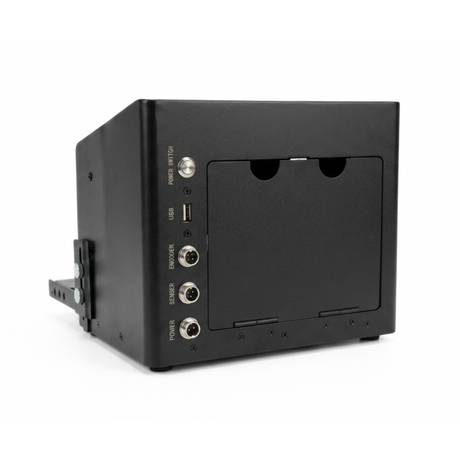Black Desktop Printer with ports on a white background