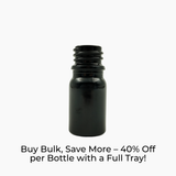 lack 5ml glass dropper bottle on white background with promotional text