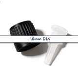 Black Dropper cap with tamper evident seal and 0.7 mm medium flow orifice for cosmetic, pharmaceutical and liquid product bottles