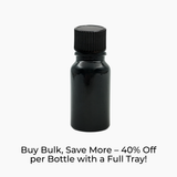 Black 10ml glass bottle with black tamper-evident dropper cap on white background