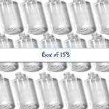 Pattern of clear cylindrical bottles with a 'Box of 153' text overlay on a white background.