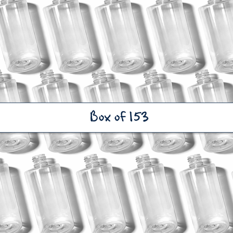 Pattern of clear cylindrical bottles with a 'Box of 153' text overlay on a white background.