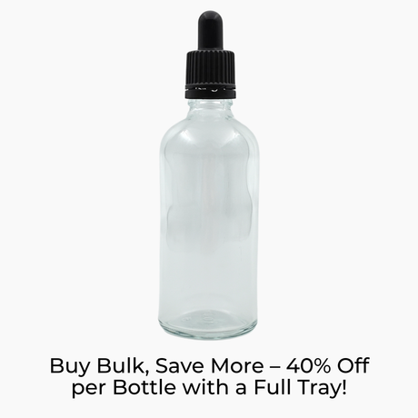 100ml Glass Dropper Bottle (18mm neck) - No Closure - Clear