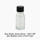 Clear 10ml glass bottle with black tamper-evident dropper cap on white background