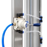 Close-up of the IBC / Flowbin mixer handle and stainless steel construction.