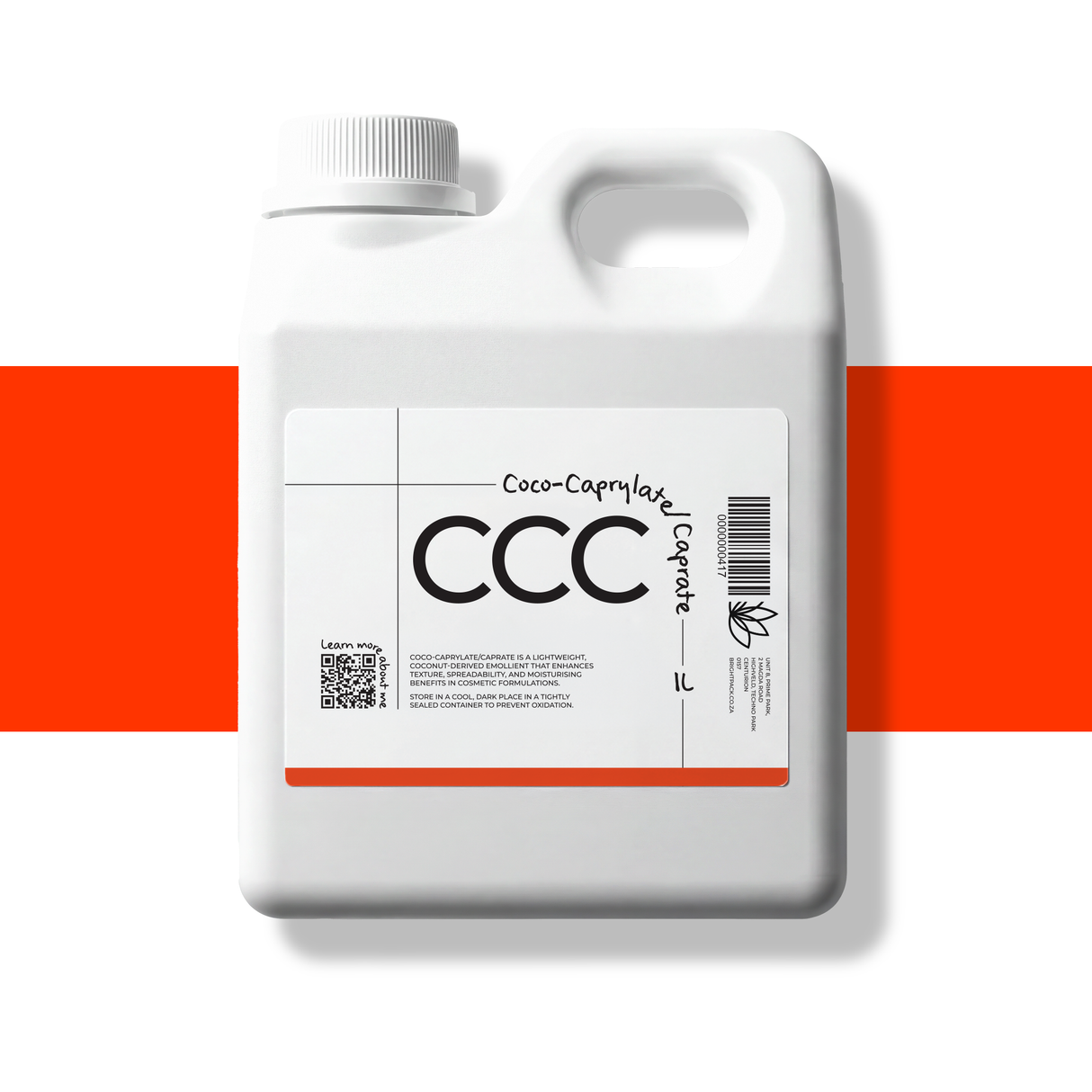 1L Coco Caprylate Caprate cosmetic emollient, derived from coconut oil, improves texture, spreadability, and moisturising feel in skincare products