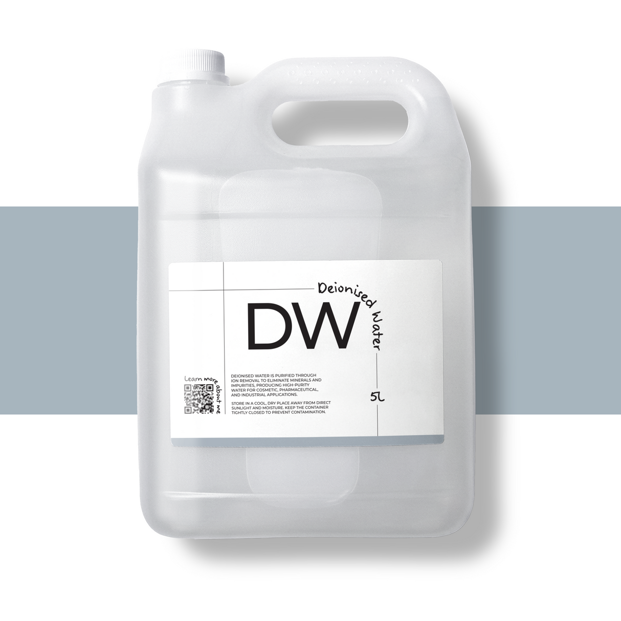 5L Deionised Water for cosmetics and formulations, purified water free from ions and minerals for skincare, pharmaceutical, and industrial use