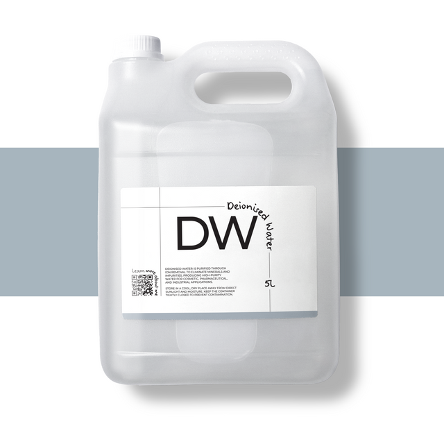 5L Deionised Water for cosmetics and formulations, purified water free from ions and minerals for skincare, pharmaceutical, and industrial use
