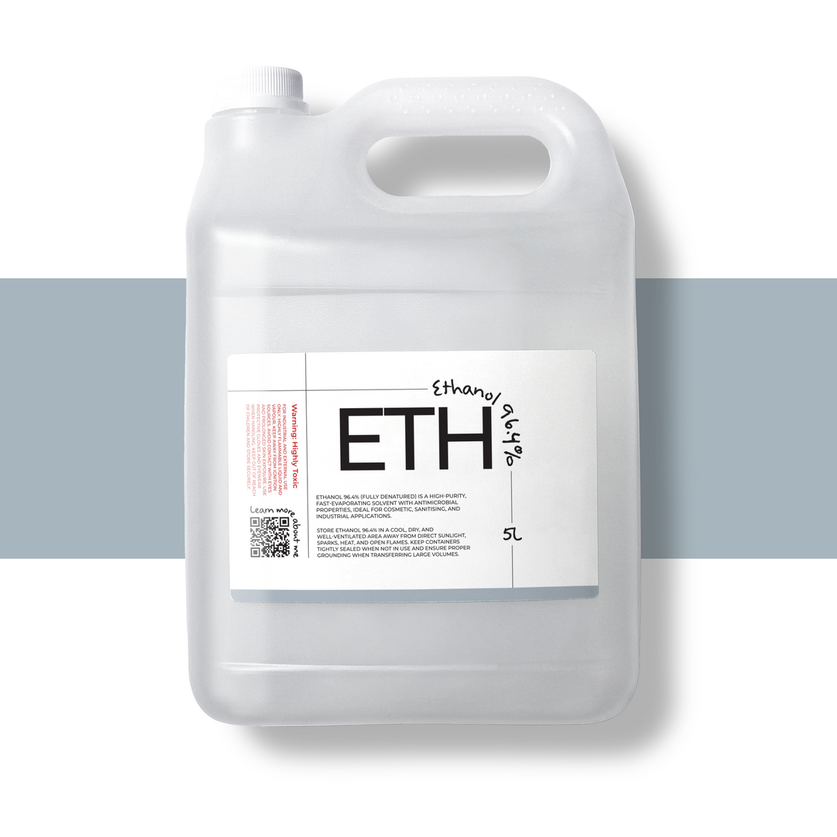 5L Ethanol 96.4 percent in container, ideal for hand sanitisers, surface cleaners, sprays, and DIY formulations with residue-free finish