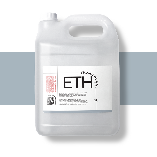 5L Ethanol 96.4 percent in container, ideal for hand sanitisers, surface cleaners, sprays, and DIY formulations with residue-free finish