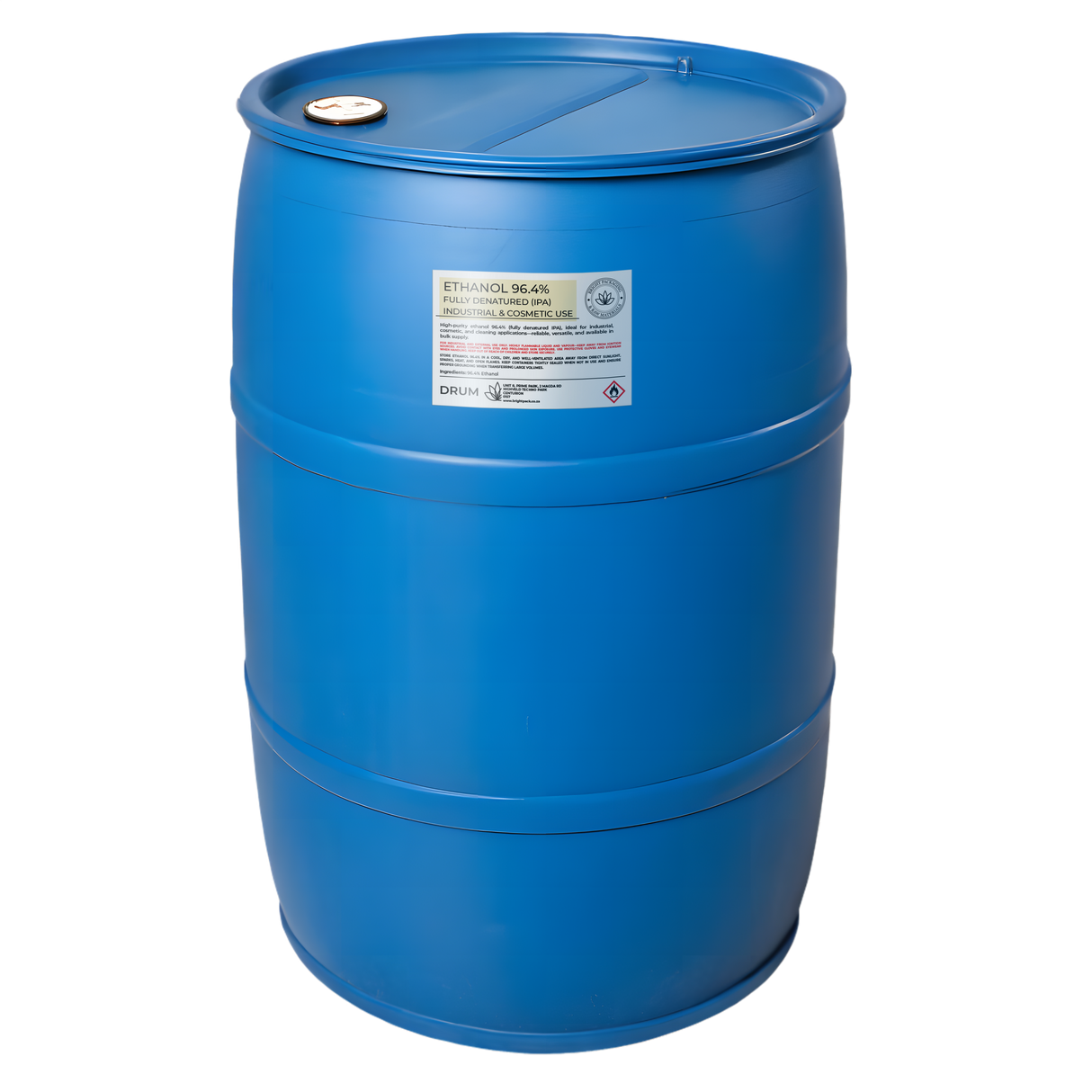 Industrial-grade drum of Brightpack Cocoa Cabana hydrating lotion base for bulk production and resale.