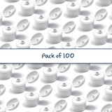 White Flip top caps for cosmetic and personal care bottles, ideal for shampoos, lotions and liquid packaging