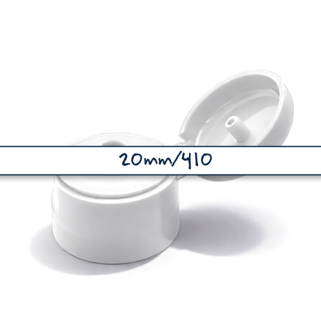 White Flip top caps for cosmetic and personal care bottles, ideal for shampoos, lotions and liquid packaging