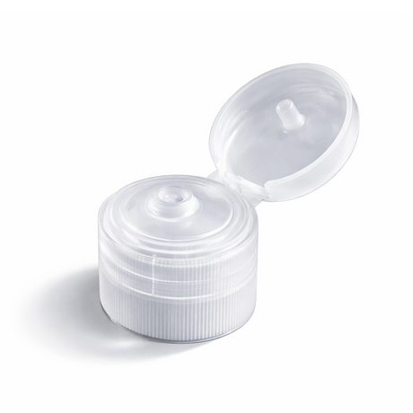 Natural Flip top caps for cosmetic and personal care bottles, ideal for shampoos, lotions and liquid packaging