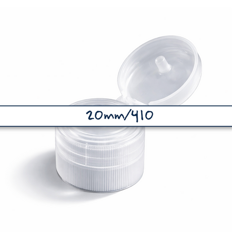 Natural Flip top caps for cosmetic and personal care bottles, ideal for shampoos, lotions and liquid packaging