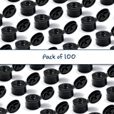 Multiple black flip top caps for cosmetic and personal care bottles, ideal for shampoos, lotions and liquid packaging
