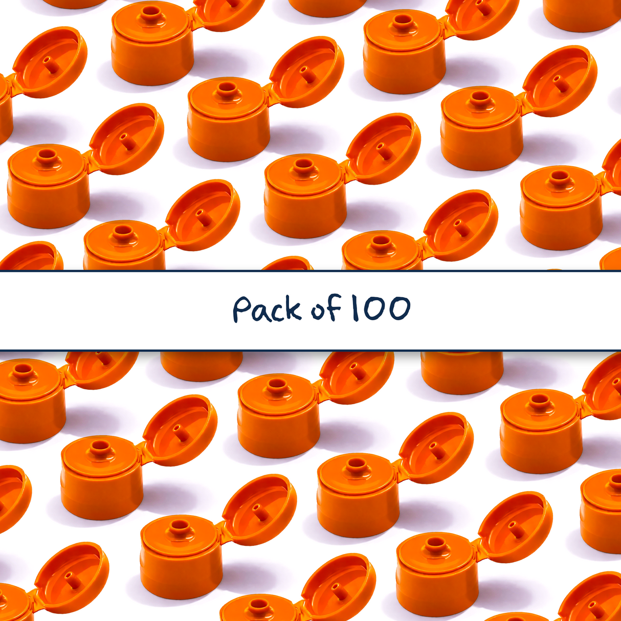 Orange flip top caps for cosmetic and personal care bottles, ideal for shampoos, lotions and liquid packaging