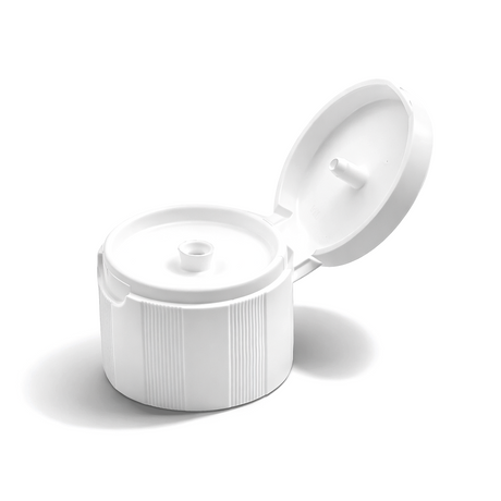 28mm Flip top caps for cosmetic and personal care bottles, ideal for shampoos, lotions and liquid packaging