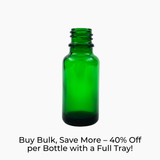 Green 20ml glass dropper bottle on white background with label text