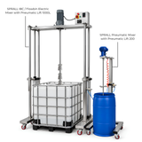 Size comparison of the 1000L IBC / Flowbin Electric Mixer and 200L industrial mixer