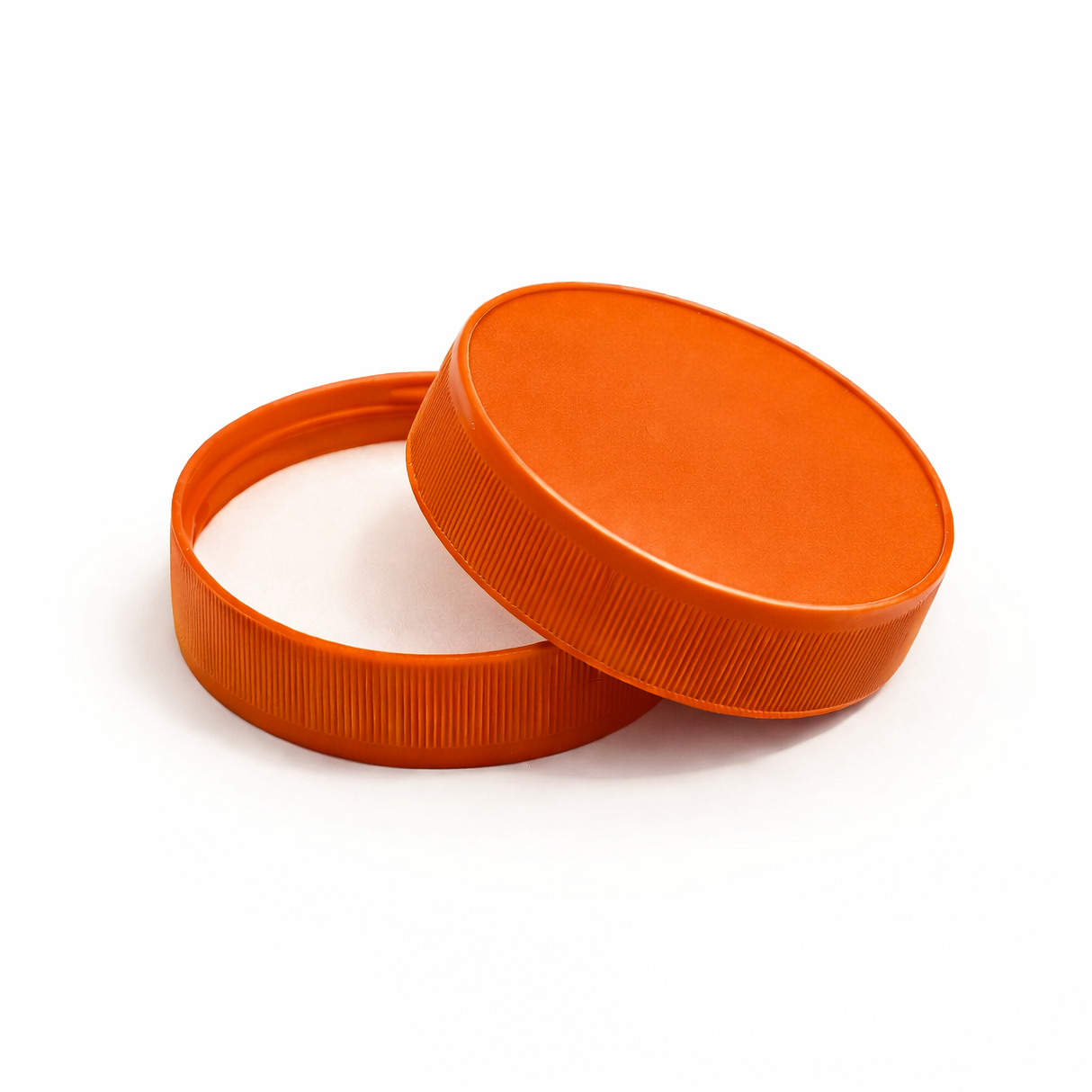 Orange 63 mm plastic jar lid for cosmetic jars, suitable for creams, balms and skincare packaging