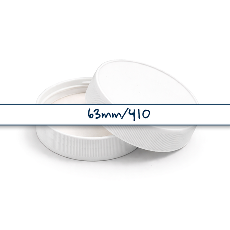 White 63 mm plastic jar lid for cosmetic jars, suitable for creams, balms and skincare packaging