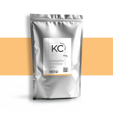 500g Kaolin Clay BP Grade in container, fine white cosmetic clay for face masks, skincare formulations, and gentle cleansing